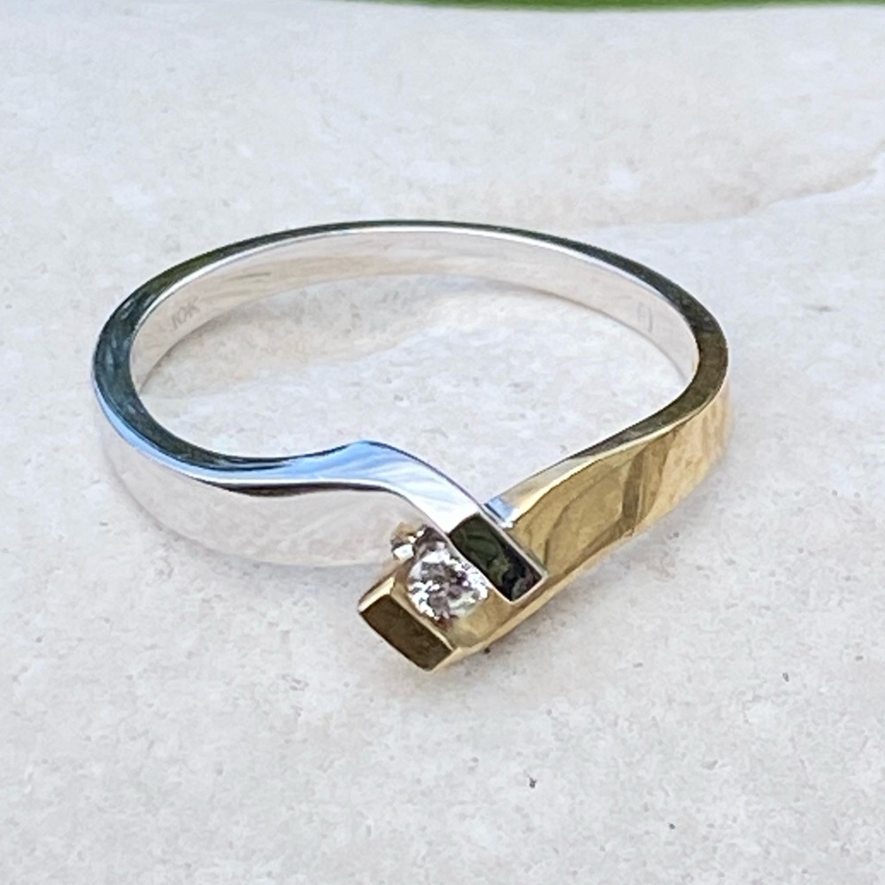 10k Gold Diamond Solitaire Ring Solid Two Tone 10… - image 1